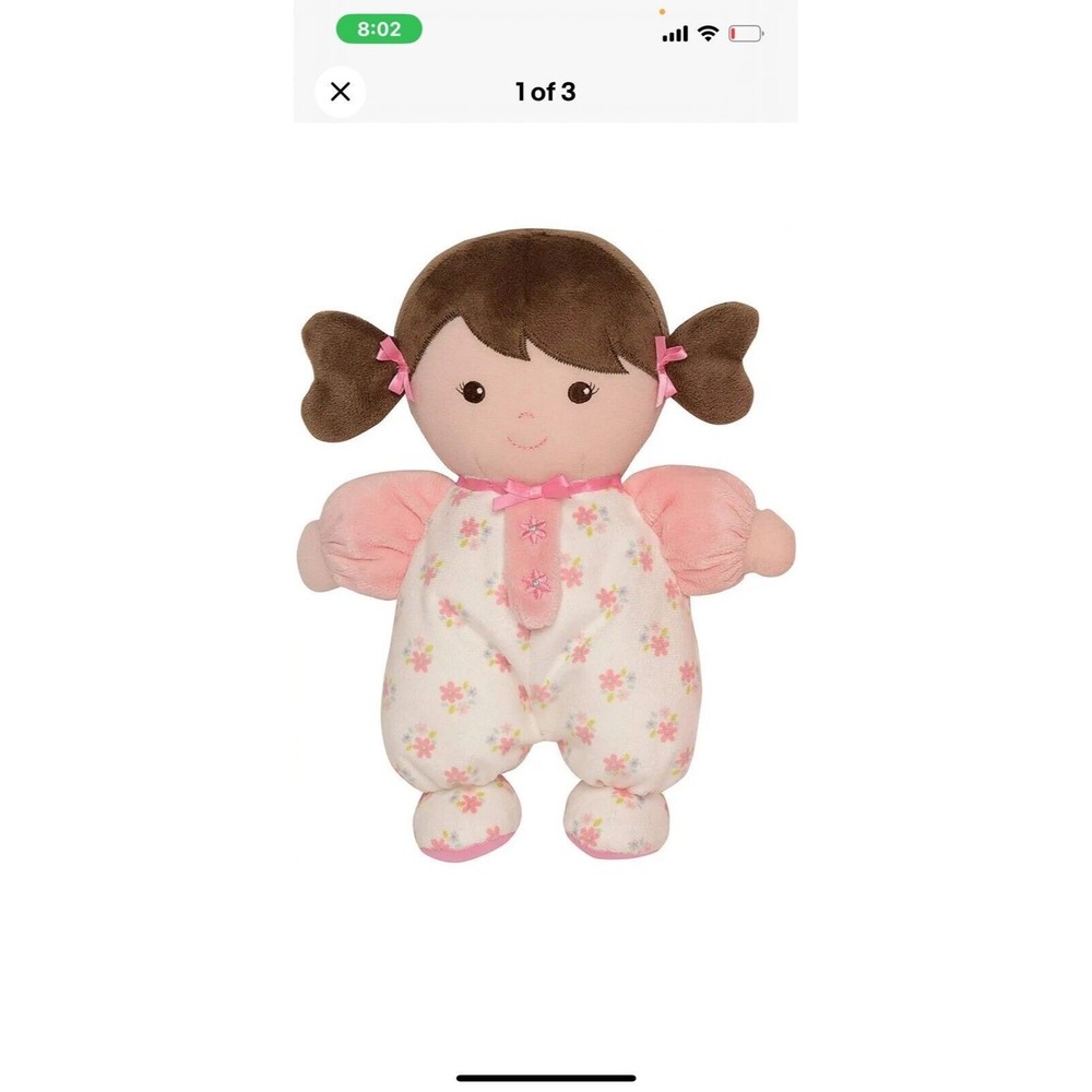 Baby Starters Plush Baby Doll with Rattle, Brunette Olivia, Pink, 9 inch